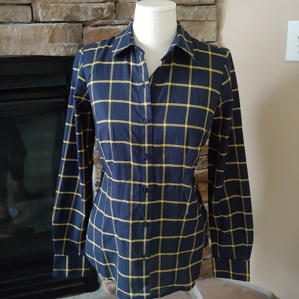 NWT The Limited XS Navy yellow button down
